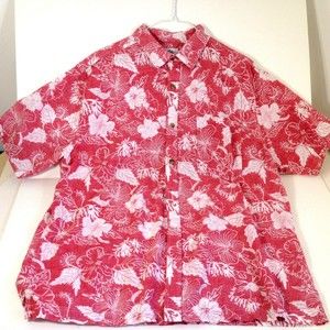 Vintage Mens Croft & Barrow Hawaiian Camp Shirt Tropical Fishing Linen BL Size L